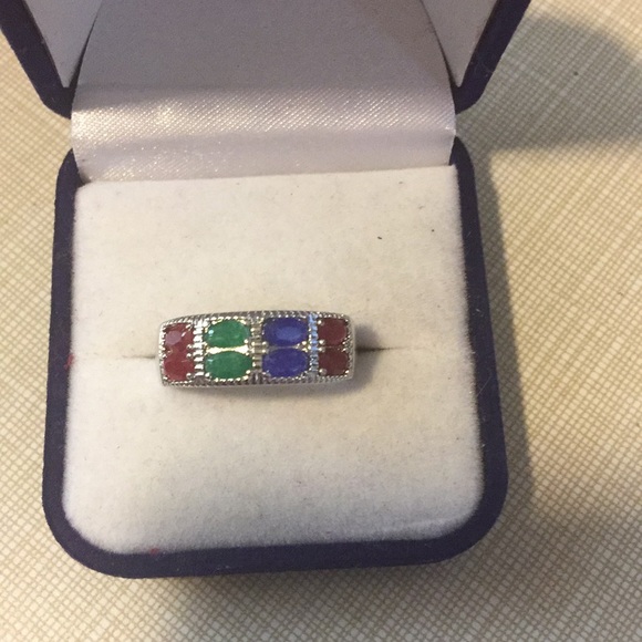 Astonishing raw sapphire ruby emerald band ring - Picture 3 of 8